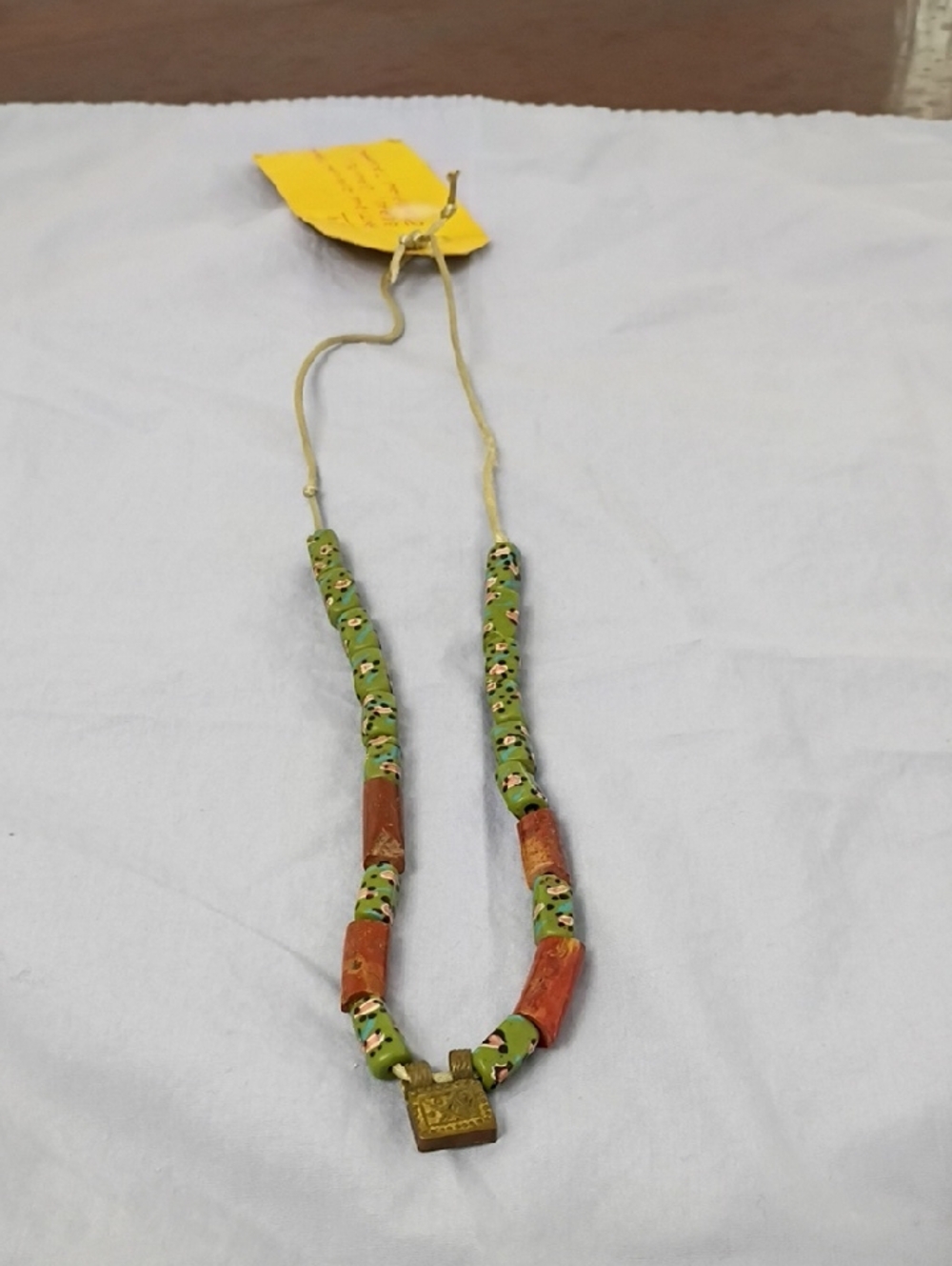 Antique African Trade Green and Brown Beads Ethiopian Tailsman Necklace